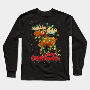 Merry Christmoose Funny Christmas Moose Xmas Tree Lights Long Sleeve T-Shirt